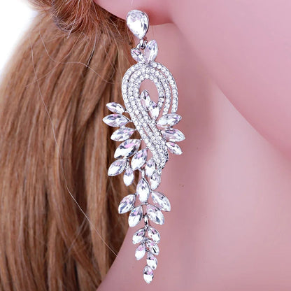 Eleganza Italiana Bridal jewellery Luxury crystal leaf large earrings long drop earrings for women wedding party jewelry accessory Streetwear high fashion shein amazon temu target Walmart online