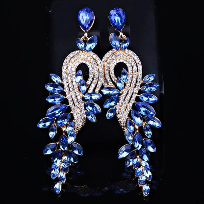 Eleganza Italiana Bridal jewellery Luxury crystal leaf large earrings long drop earrings for women wedding party jewelry accessory Streetwear high fashion shein amazon temu target Walmart online