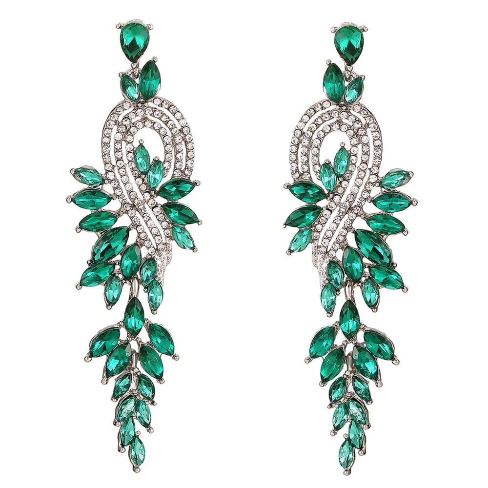 Eleganza Italiana Bridal jewellery Luxury crystal leaf large earrings long drop earrings for women wedding party jewelry accessory Streetwear high fashion shein amazon temu target Walmart online