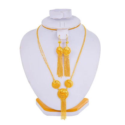 Eleganza Italiana Bridal Jewelry Sets for Women Arabic/Dubai/Ethiopian/African Earrings Gold Color cooper Summer Necklace Streetwear high fashion shein amazon temu target Walmart online