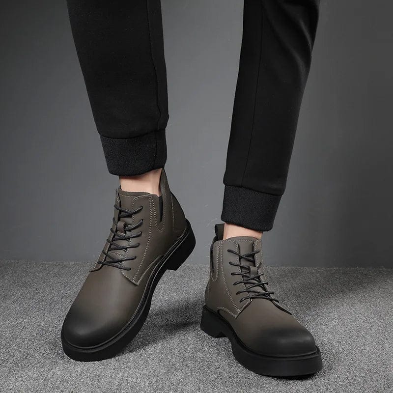 Eleganza Italiana British style men leisure platform boots grey genuine leather shoes lace-up cowboy autumn winter boot streetwear ankle botas man Streetwear high fashion shein amazon temu target Walmart online