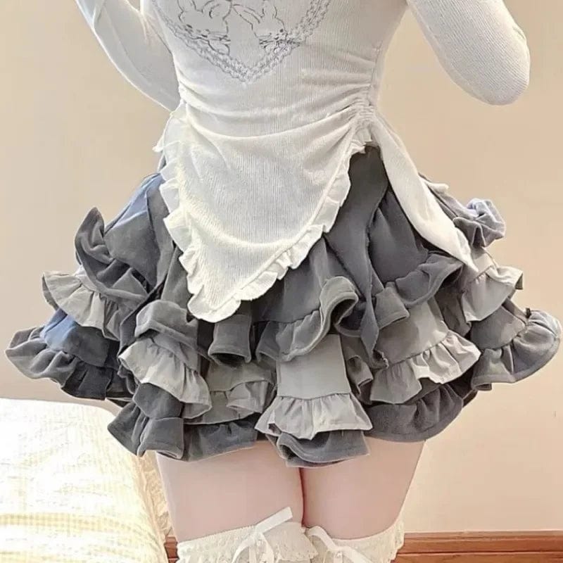 Eleganza Italiana Cake Puff Skirts Women Designed Hotsweet Girl A-line Grey Baggy Cute Folds All-match Mini Y2k Skirt Female Stylish Ulzzang Chic Streetwear high fashion shein amazon temu target Walmart online