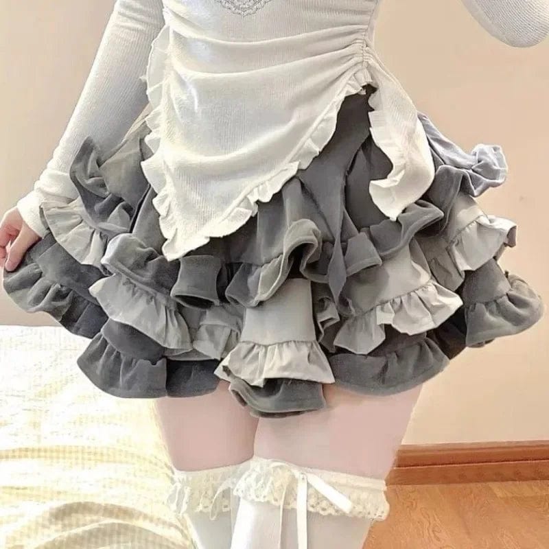 Eleganza Italiana Cake Puff Skirts Women Designed Hotsweet Girl A-line Grey Baggy Cute Folds All-match Mini Y2k Skirt Female Stylish Ulzzang Chic Streetwear high fashion shein amazon temu target Walmart online