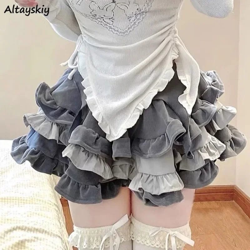 Eleganza Italiana Cake Puff Skirts Women Designed Hotsweet Girl A-line Grey Baggy Cute Folds All-match Mini Y2k Skirt Female Stylish Ulzzang Chic Streetwear high fashion shein amazon temu target Walmart online