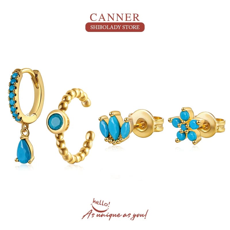 Eleganza Italiana CANNER Turquoise Star Moon 3 4Pcs Set Earrings Pendientes Korean Fashion Y2K Earrings For Women Piercing Stud Earrings Jewelrys Streetwear high fashion shein amazon temu target Walmart online