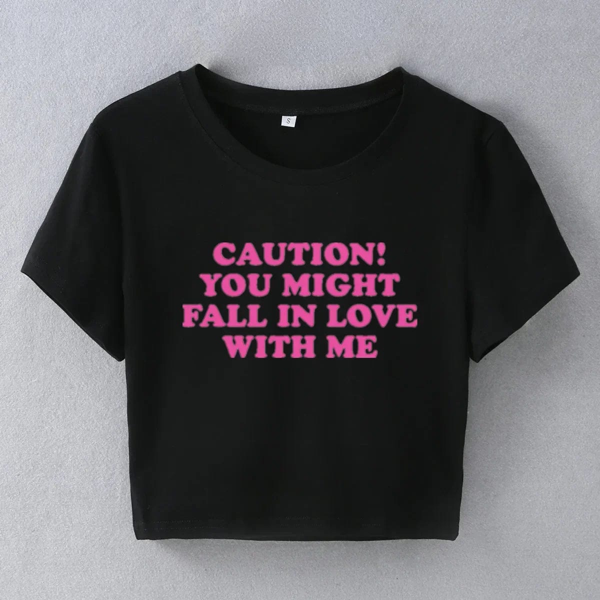 Eleganza Italiana Caution You Might Fall In Love with Me Womens Crop Top Harajuku Kawaii Baby Tee 2000s Y2k Summer Fashion T Shirt Female Streetwear high fashion shein amazon temu target Walmart online