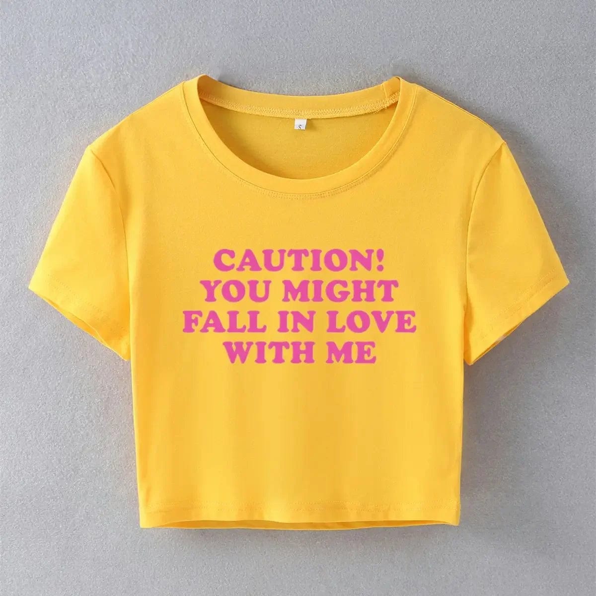 Eleganza Italiana Caution You Might Fall In Love with Me Womens Crop Top Harajuku Kawaii Baby Tee 2000s Y2k Summer Fashion T Shirt Female Streetwear high fashion shein amazon temu target Walmart online