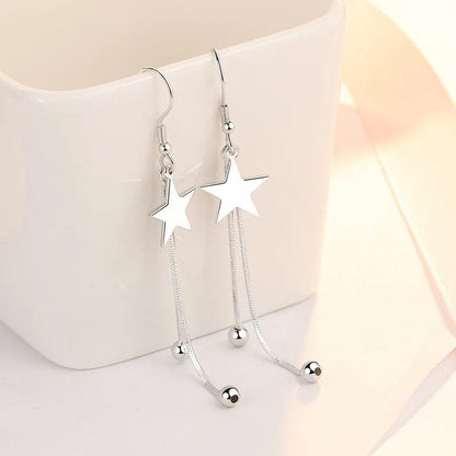 Eleganza Italiana Charms y2k 925 Sterling Silver classic star Tassel bead earrings for women fashion trend party wedding jewelry Christmas gifts Streetwear high fashion shein amazon temu target Walmart online