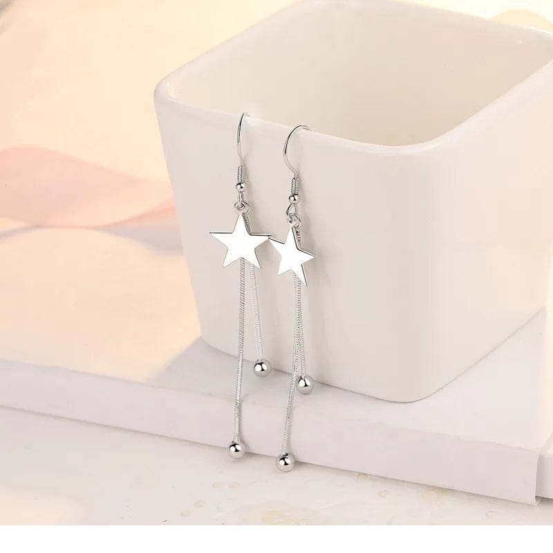 Eleganza Italiana Charms y2k 925 Sterling Silver classic star Tassel bead earrings for women fashion trend party wedding jewelry Christmas gifts Streetwear high fashion shein amazon temu target Walmart online