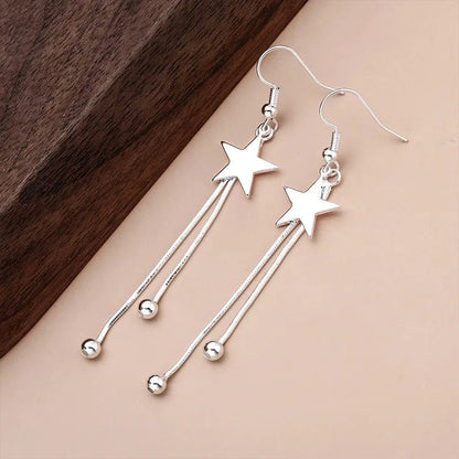 Eleganza Italiana Charms y2k 925 Sterling Silver classic star Tassel bead earrings for women fashion trend party wedding jewelry Christmas gifts Streetwear high fashion shein amazon temu target Walmart online