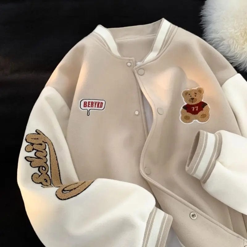 Eleganza Italiana Chic Spring/Fall Preppy Style Baseball Jacket Women Casual Bear embroidered baseball Coat y2k men and women Couples Clothing Streetwear high fashion shein amazon temu target Walmart online