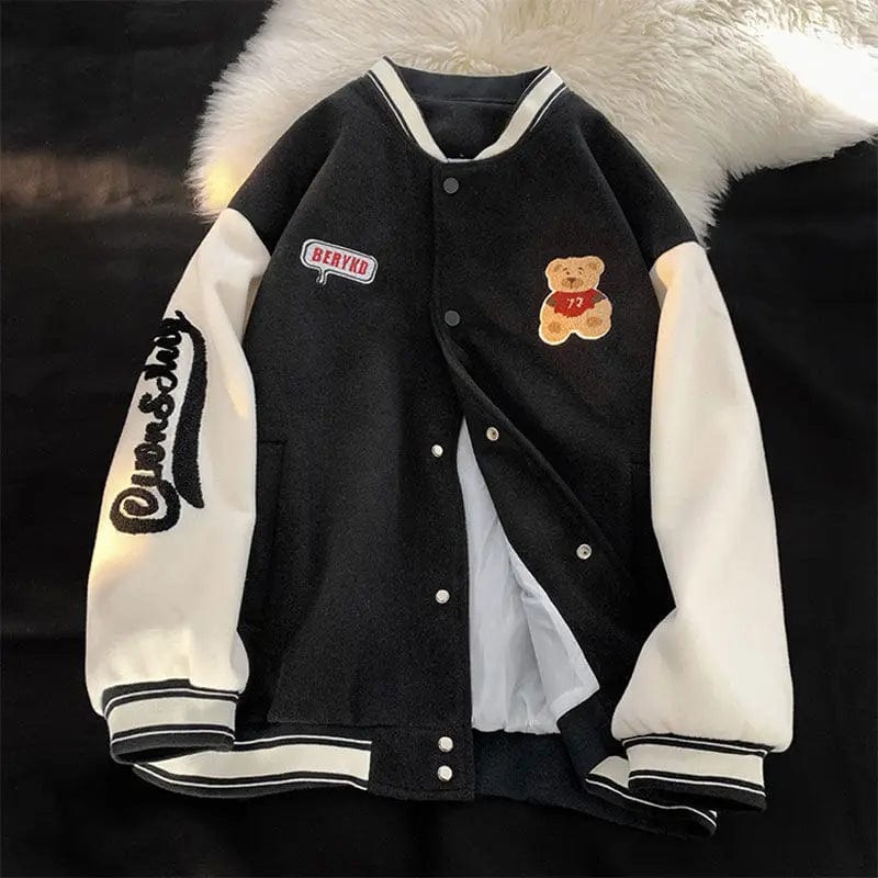 Eleganza Italiana Chic Spring/Fall Preppy Style Baseball Jacket Women Casual Bear embroidered baseball Coat y2k men and women Couples Clothing Streetwear high fashion shein amazon temu target Walmart online