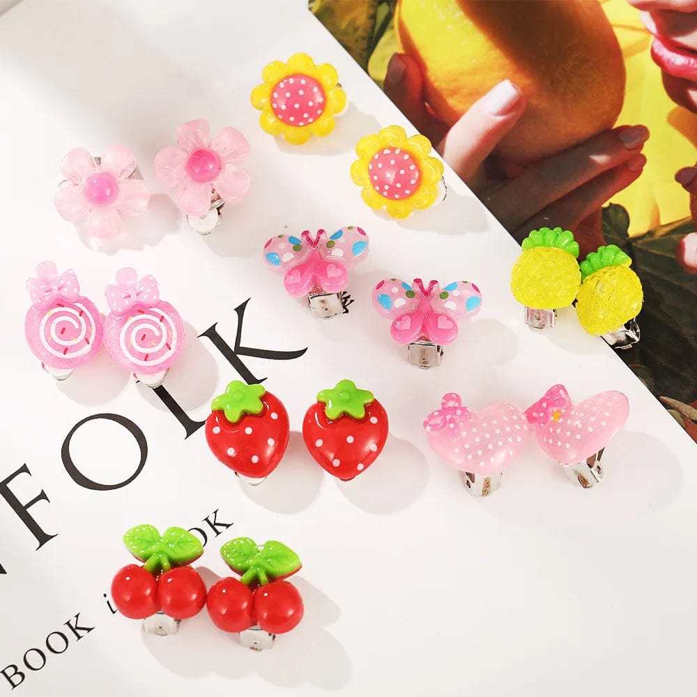 Eleganza Italiana Children Baby Girl Jewelry Kids Cute Animal Fruit Cherry Resin Ear Clip On Pierced Party Gift Cartoon Flower Earrings Streetwear high fashion shein amazon temu target Walmart online