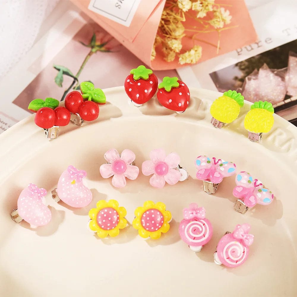 Eleganza Italiana Children Baby Girl Jewelry Kids Cute Animal Fruit Cherry Resin Ear Clip On Pierced Party Gift Cartoon Flower Earrings Streetwear high fashion shein amazon temu target Walmart online