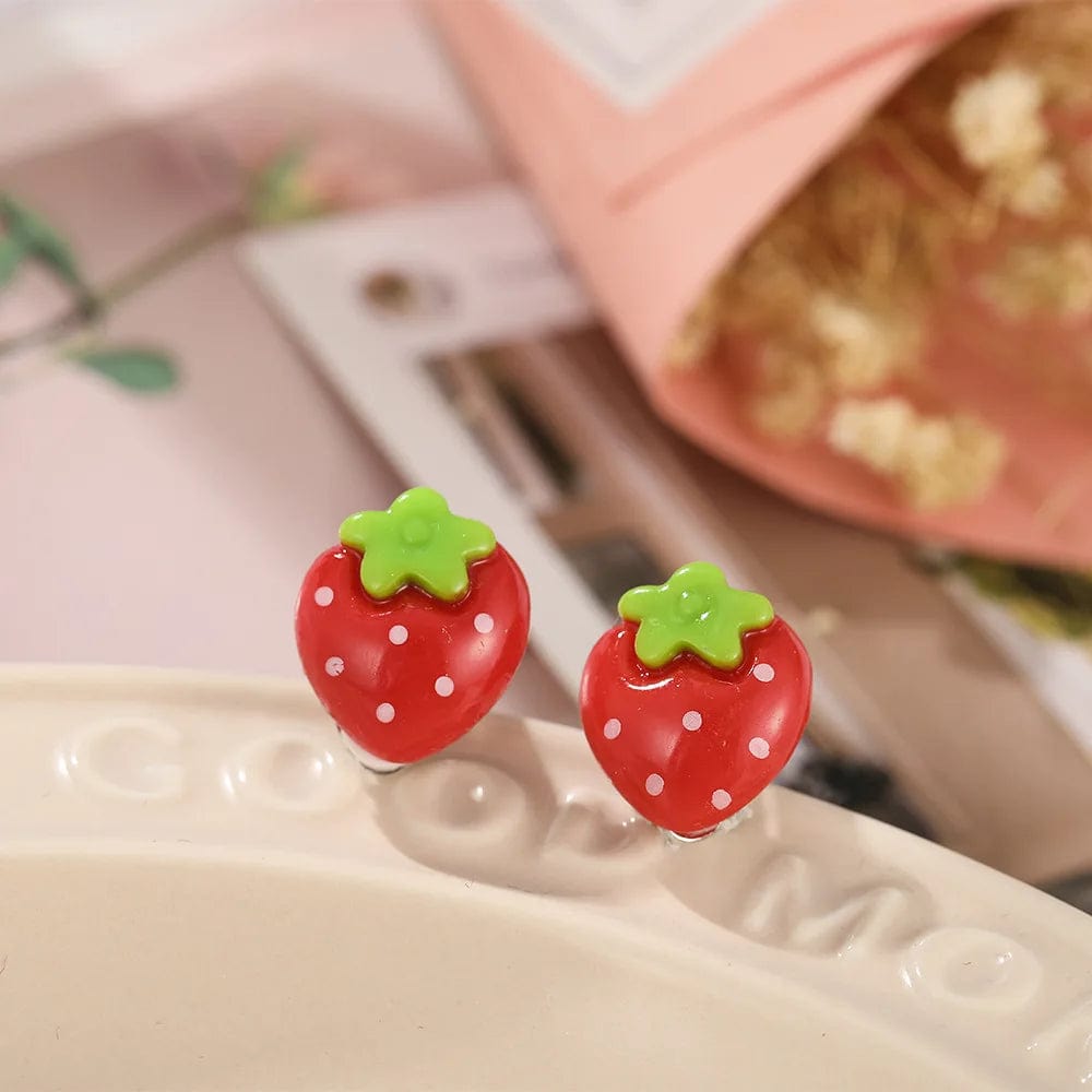 Eleganza Italiana Children Baby Girl Jewelry Kids Cute Animal Fruit Cherry Resin Ear Clip On Pierced Party Gift Cartoon Flower Earrings Streetwear high fashion shein amazon temu target Walmart online