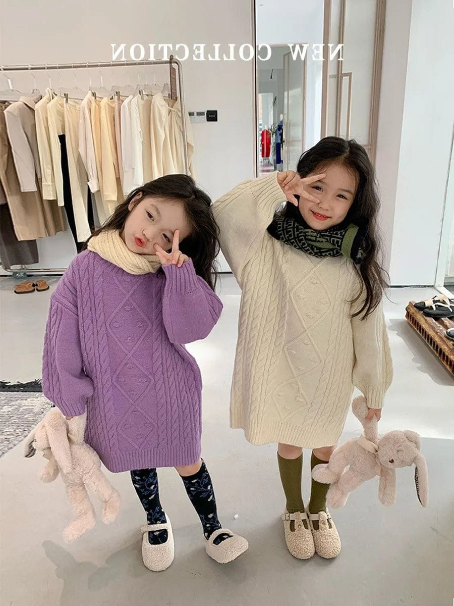 Eleganza Italiana Children Mid Length Sweater Dress Korean Version of Children Wear 2023 Winter New Girls Thick Round Neck Long Sleeve Sweater Streetwear high fashion shein amazon temu target Walmart online