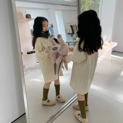 Eleganza Italiana Children Mid Length Sweater Dress Korean Version of Children Wear 2023 Winter New Girls Thick Round Neck Long Sleeve Sweater Streetwear high fashion shein amazon temu target Walmart online