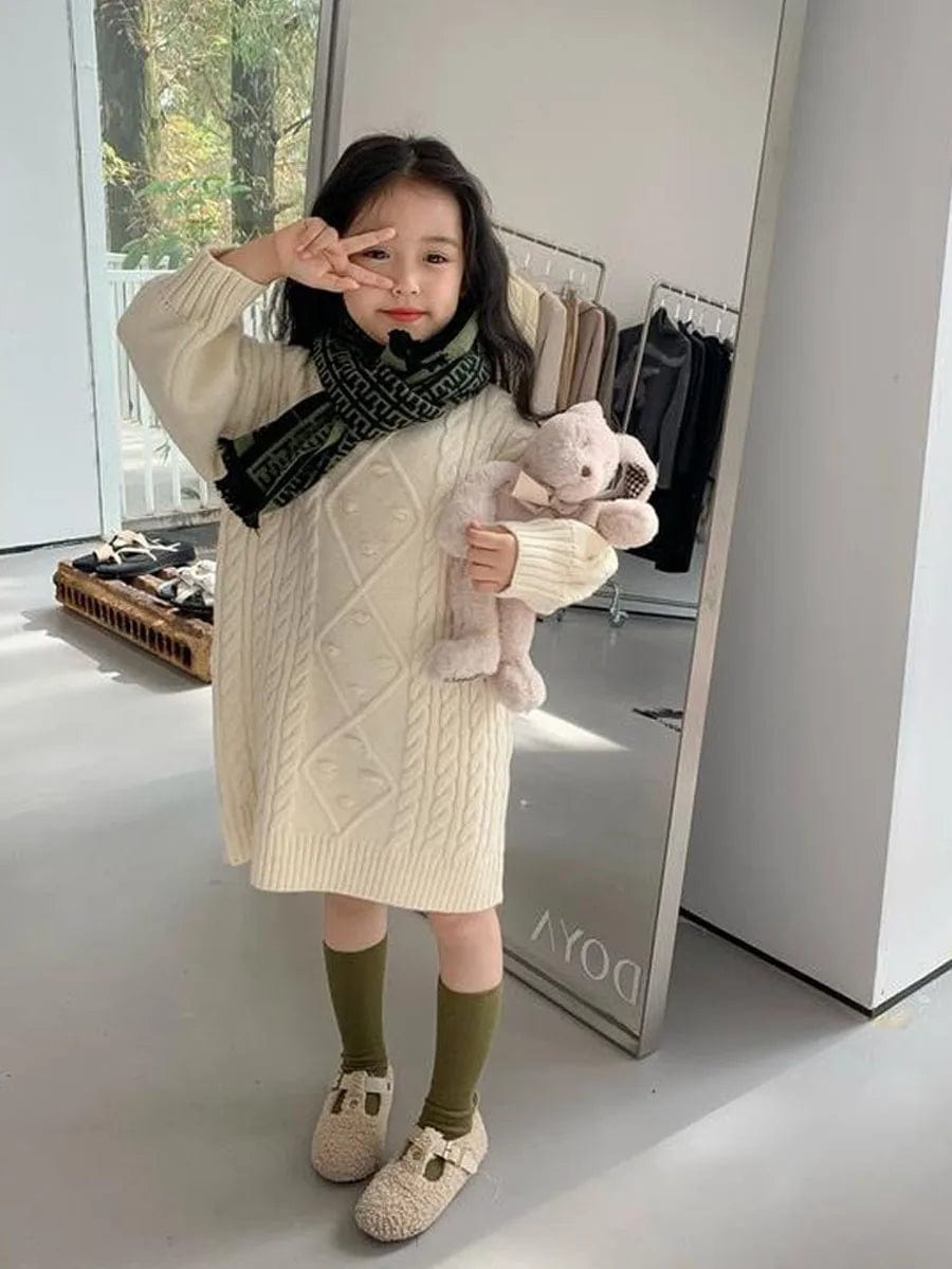 Eleganza Italiana Children Mid Length Sweater Dress Korean Version of Children Wear 2023 Winter New Girls Thick Round Neck Long Sleeve Sweater Streetwear high fashion shein amazon temu target Walmart online