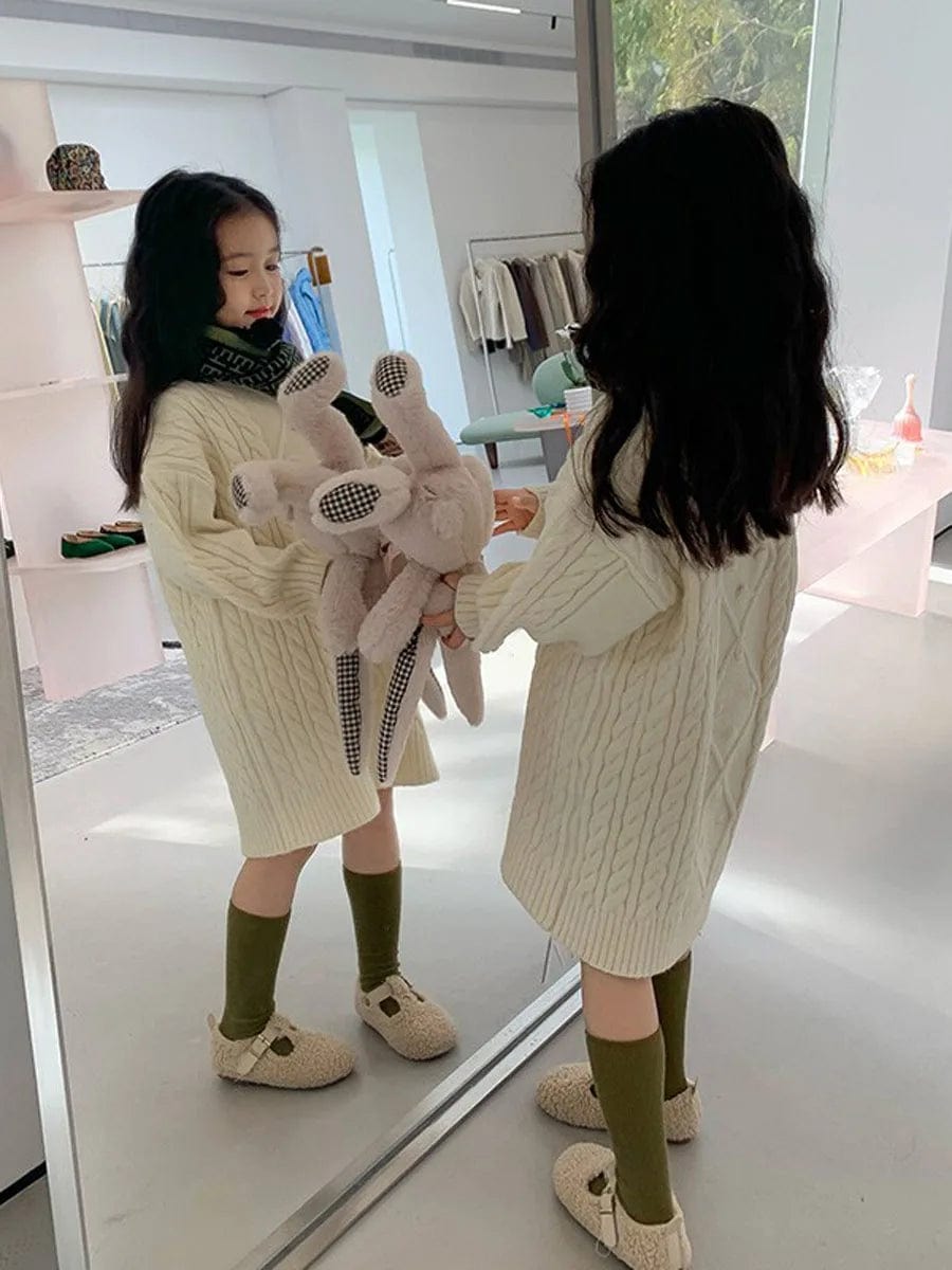 Eleganza Italiana Children Mid Length Sweater Dress Korean Version of Children Wear 2023 Winter New Girls Thick Round Neck Long Sleeve Sweater Streetwear high fashion shein amazon temu target Walmart online