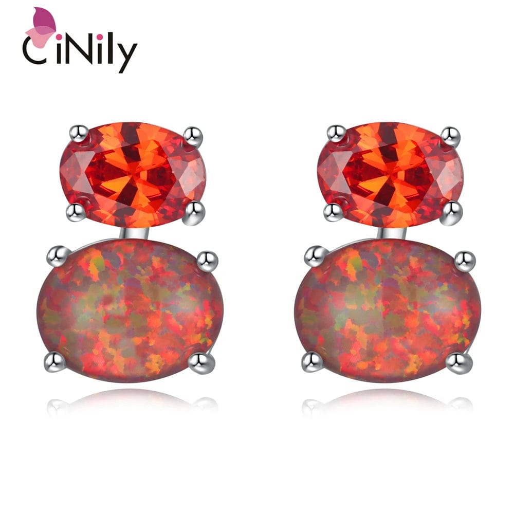 Eleganza Italiana CiNily Orange &amp; Green Fire Opal Stone Stud Earrings Silver Plated Red Garnet Mini Cute Summer Jewelry Best Gifts for Woman Girl Streetwear high fashion shein amazon temu target Walmart online