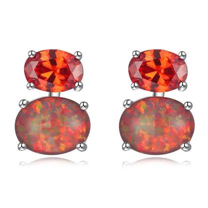 Eleganza Italiana CiNily Orange &amp; Green Fire Opal Stone Stud Earrings Silver Plated Red Garnet Mini Cute Summer Jewelry Best Gifts for Woman Girl Streetwear high fashion shein amazon temu target Walmart online