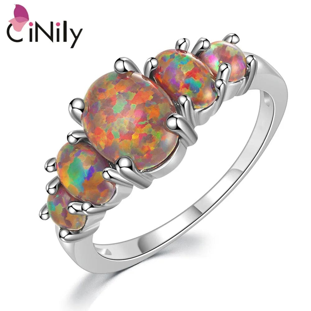 Eleganza Italiana CiNily White &amp; Orange &amp; Blue Fire Opal Filled Rings With Round Stone Silver Plated Luxury Big Bohemia Boho Summer Jewelry Woman Streetwear high fashion shein amazon temu target Walmart online