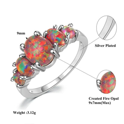 Eleganza Italiana CiNily White &amp; Orange &amp; Blue Fire Opal Filled Rings With Round Stone Silver Plated Luxury Big Bohemia Boho Summer Jewelry Woman Streetwear high fashion shein amazon temu target Walmart online