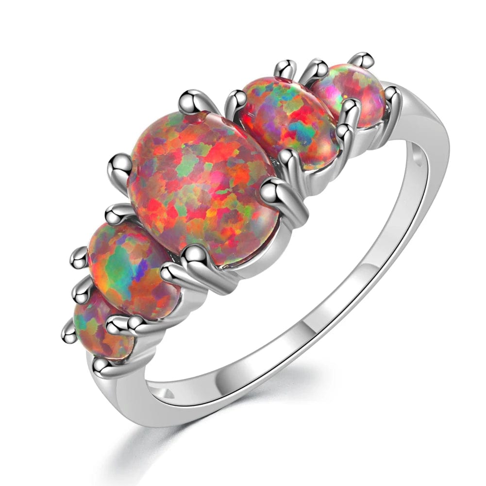 Eleganza Italiana CiNily White &amp; Orange &amp; Blue Fire Opal Filled Rings With Round Stone Silver Plated Luxury Big Bohemia Boho Summer Jewelry Woman Streetwear high fashion shein amazon temu target Walmart online