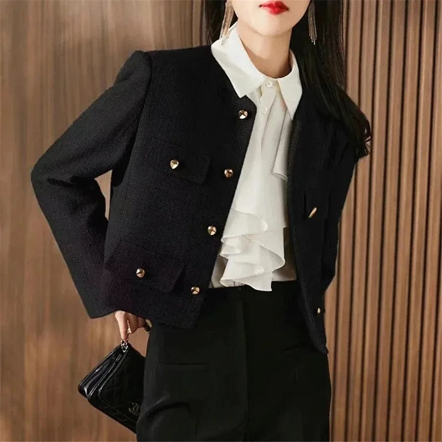 Eleganza Italiana CJFHJE Classic Green Cropped Tweed Jackets Spring Fall Elegant Slim Coat Luxury Streetwear Chaqueta Oversize 3XL Fashion Outwear Streetwear high fashion shein amazon temu target Walmart online