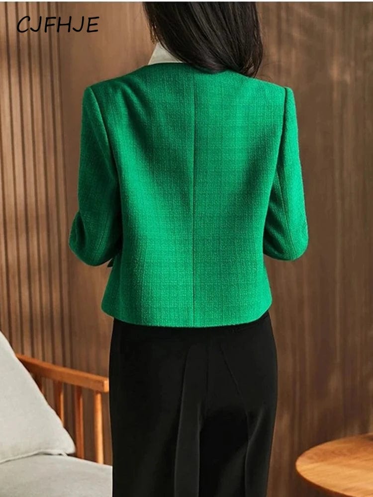 Eleganza Italiana CJFHJE Classic Green Cropped Tweed Jackets Spring Fall Elegant Slim Coat Luxury Streetwear Chaqueta Oversize 3XL Fashion Outwear Streetwear high fashion shein amazon temu target Walmart online