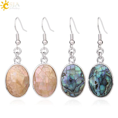 Eleganza Italiana CSJA Natural Seashell Earrings Pink White Abalone Shell Egg Shape Dangle Drop Earring for Women Casual Beach Summer Jewelry F981 Streetwear high fashion shein amazon temu target Walmart online