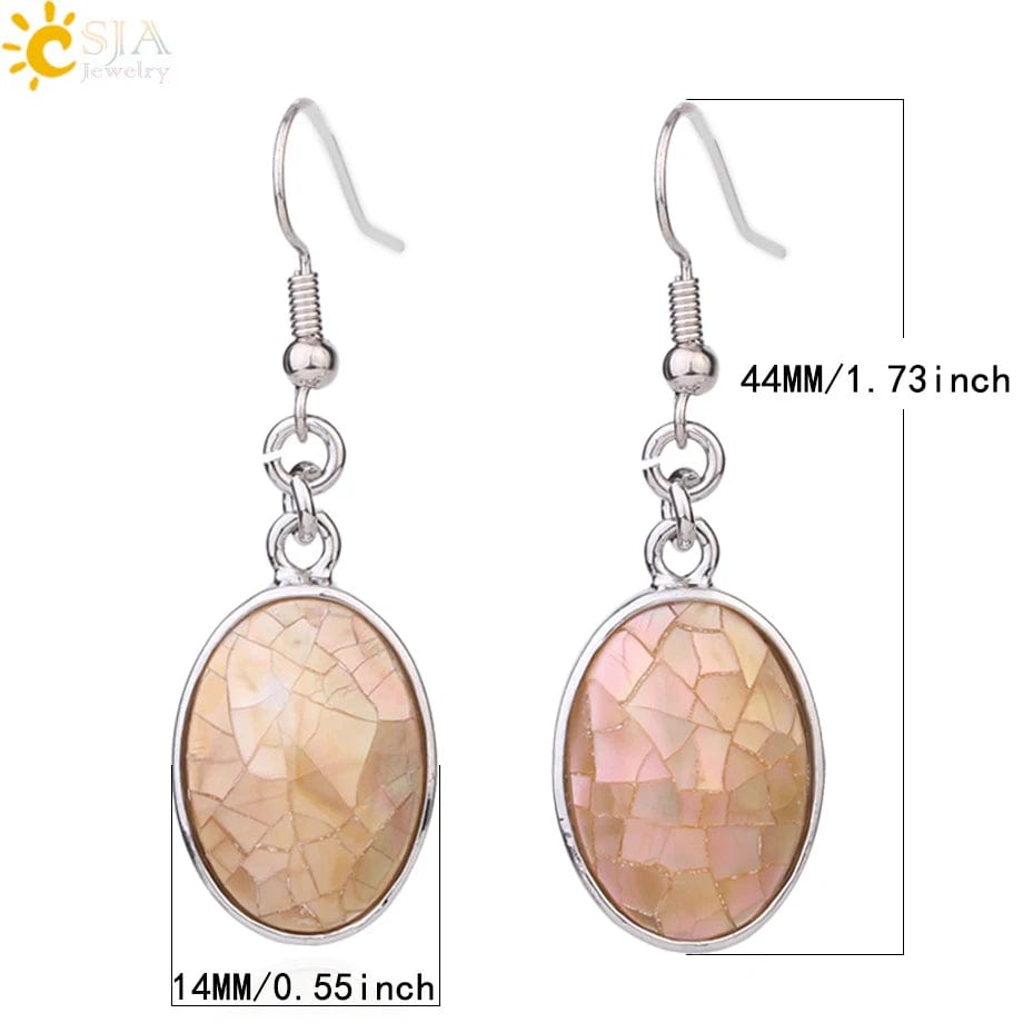 Eleganza Italiana CSJA Natural Seashell Earrings Pink White Abalone Shell Egg Shape Dangle Drop Earring for Women Casual Beach Summer Jewelry F981 Streetwear high fashion shein amazon temu target Walmart online