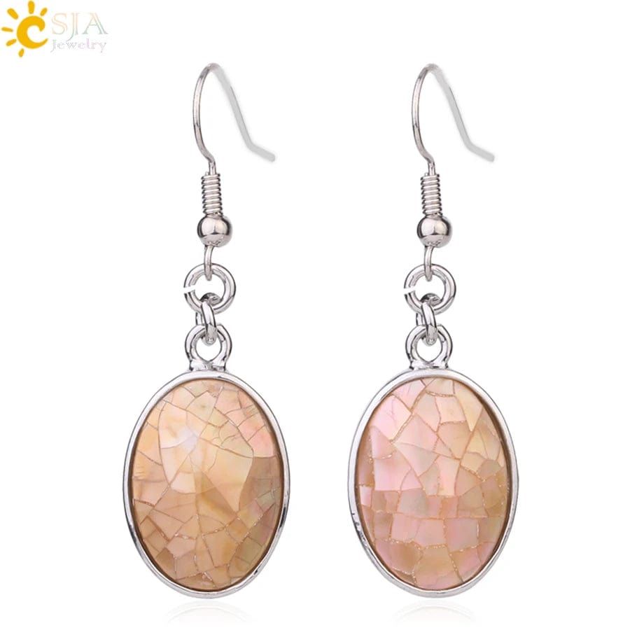 Eleganza Italiana CSJA Natural Seashell Earrings Pink White Abalone Shell Egg Shape Dangle Drop Earring for Women Casual Beach Summer Jewelry F981 Streetwear high fashion shein amazon temu target Walmart online