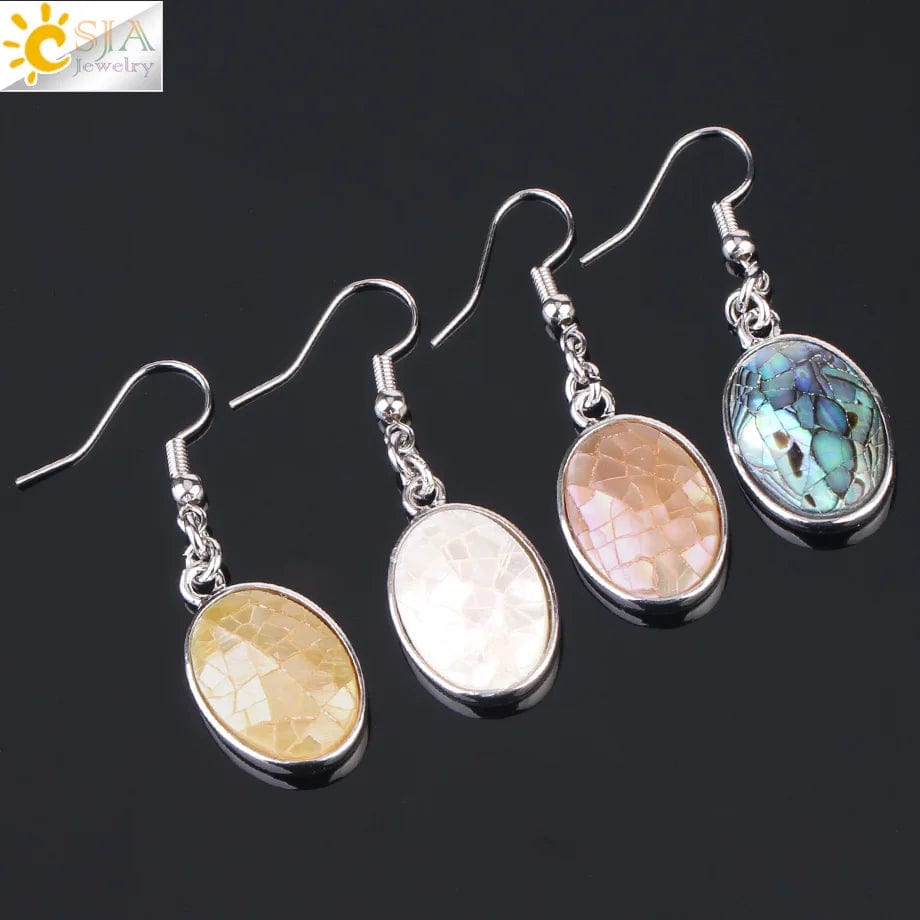 Eleganza Italiana CSJA Natural Seashell Earrings Pink White Abalone Shell Egg Shape Dangle Drop Earring for Women Casual Beach Summer Jewelry F981 Streetwear high fashion shein amazon temu target Walmart online