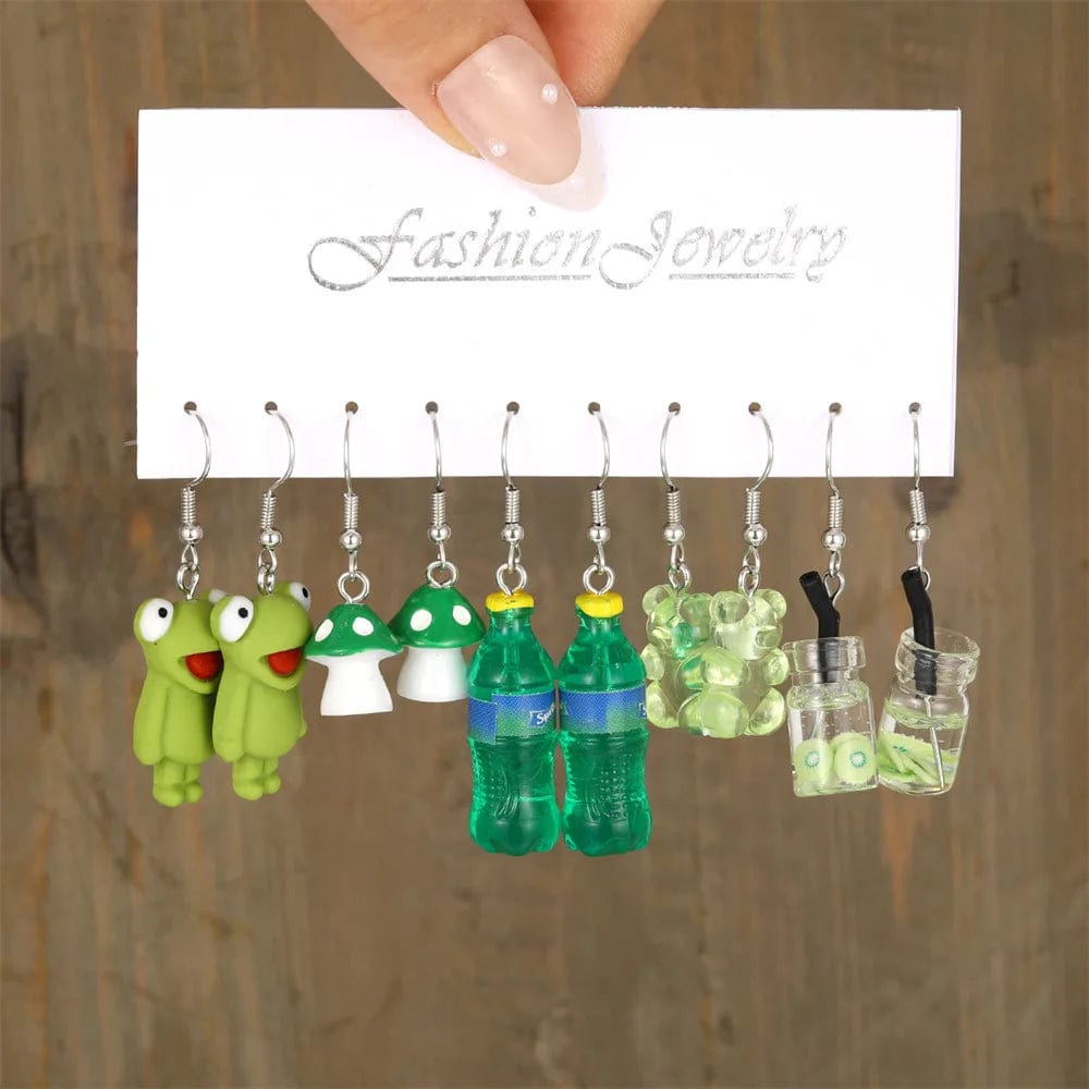 Eleganza Italiana Cute Cartoon Animal Fruit Earrings Set for Women Girl Simulated Resin Acrylic Food Drink Icecream DIY Dangle Earring Jewelry New Streetwear high fashion shein amazon temu target Walmart online