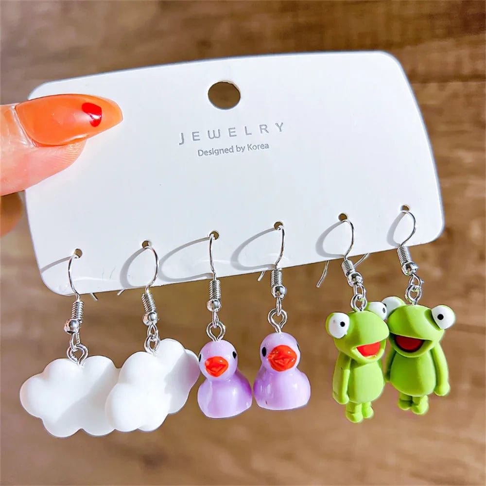 Eleganza Italiana Cute Cartoon Animal Fruit Earrings Set for Women Girl Simulated Resin Acrylic Food Drink Icecream DIY Dangle Earring Jewelry New Streetwear high fashion shein amazon temu target Walmart online