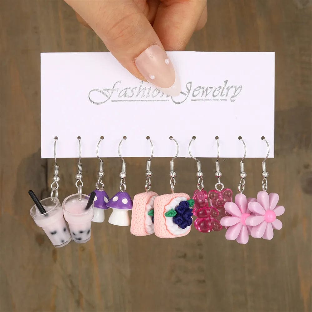 Eleganza Italiana Cute Cartoon Animal Fruit Earrings Set for Women Girl Simulated Resin Acrylic Food Drink Icecream DIY Dangle Earring Jewelry New Streetwear high fashion shein amazon temu target Walmart online