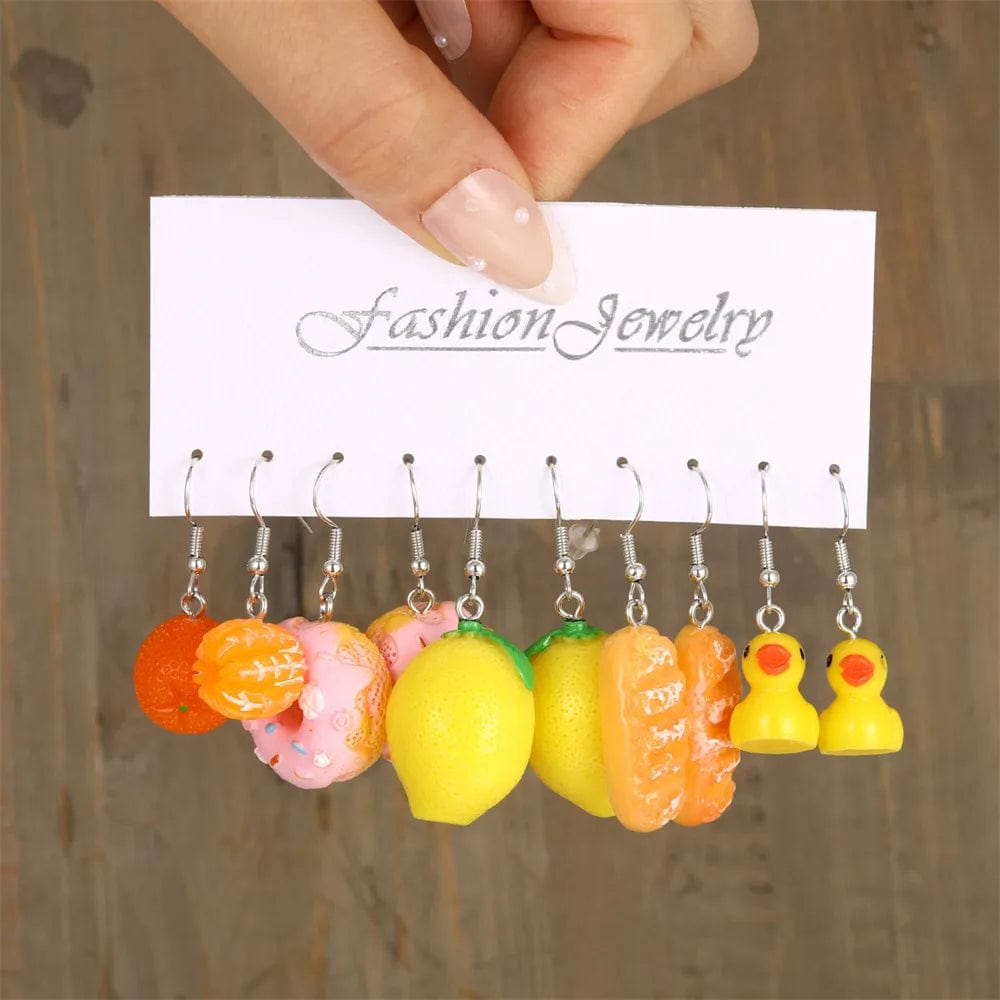 Eleganza Italiana Cute Cartoon Animal Fruit Earrings Set for Women Girl Simulated Resin Acrylic Food Drink Icecream DIY Dangle Earring Jewelry New Streetwear high fashion shein amazon temu target Walmart online