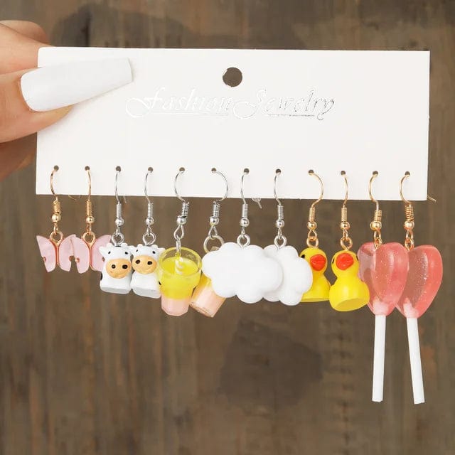 Eleganza Italiana Cute Cartoon Duck Drop Earrings Set for Women Animal Butterfly Heart Girl Kids Dangle Earring Y2K Geometric Trendy Jewelry Gifts Streetwear high fashion shein amazon temu target Walmart online