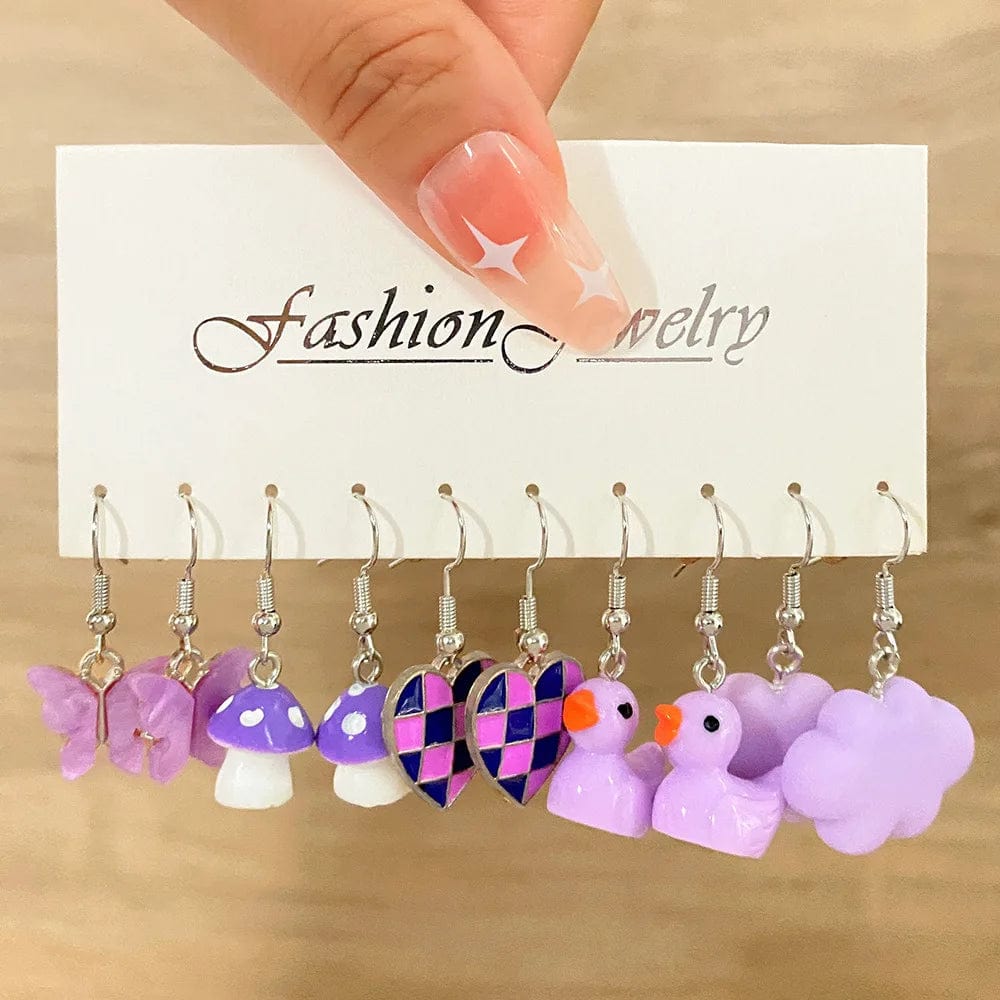 Eleganza Italiana Cute Cartoon Duck Drop Earrings Set for Women Animal Butterfly Heart Girl Kids Dangle Earring Y2K Geometric Trendy Jewelry Gifts Streetwear high fashion shein amazon temu target Walmart online