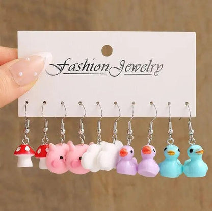 Eleganza Italiana Cute Cartoon Duck Drop Earrings Set for Women Animal Butterfly Heart Girl Kids Dangle Earring Y2K Geometric Trendy Jewelry Gifts Streetwear high fashion shein amazon temu target Walmart online