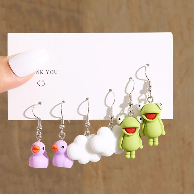 Eleganza Italiana Cute Cartoon Duck Drop Earrings Set for Women Animal Butterfly Heart Girl Kids Dangle Earring Y2K Geometric Trendy Jewelry Gifts Streetwear high fashion shein amazon temu target Walmart online