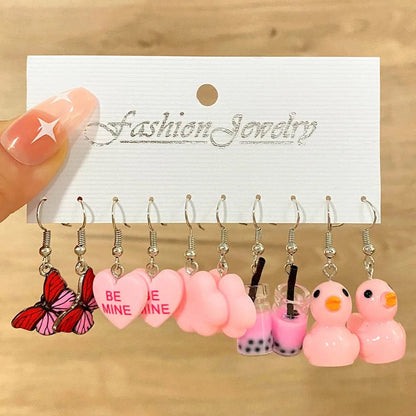 Eleganza Italiana Cute Cartoon Duck Drop Earrings Set for Women Animal Butterfly Heart Girl Kids Dangle Earring Y2K Geometric Trendy Jewelry Gifts Streetwear high fashion shein amazon temu target Walmart online