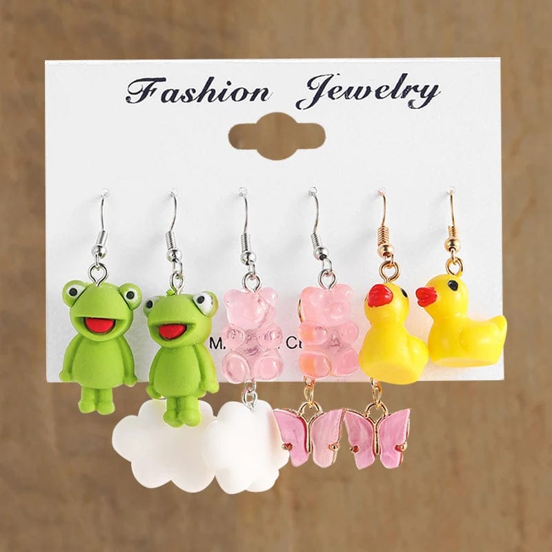 Eleganza Italiana Cute Cartoon Duck Drop Earrings Set for Women Animal Butterfly Heart Girl Kids Dangle Earring Y2K Geometric Trendy Jewelry Gifts Streetwear high fashion shein amazon temu target Walmart online