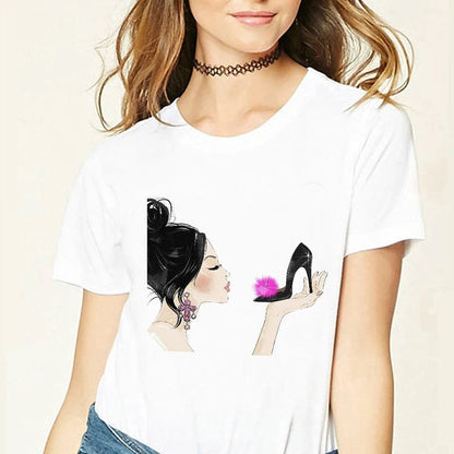 Eleganza Italiana Cute Clothing Streetwear Tops Balck High Heel Shoes T Shirts Kawaii Summer Tees Funny T Shirt Women White Harajuku T-shirt Streetwear high fashion shein amazon temu target Walmart online