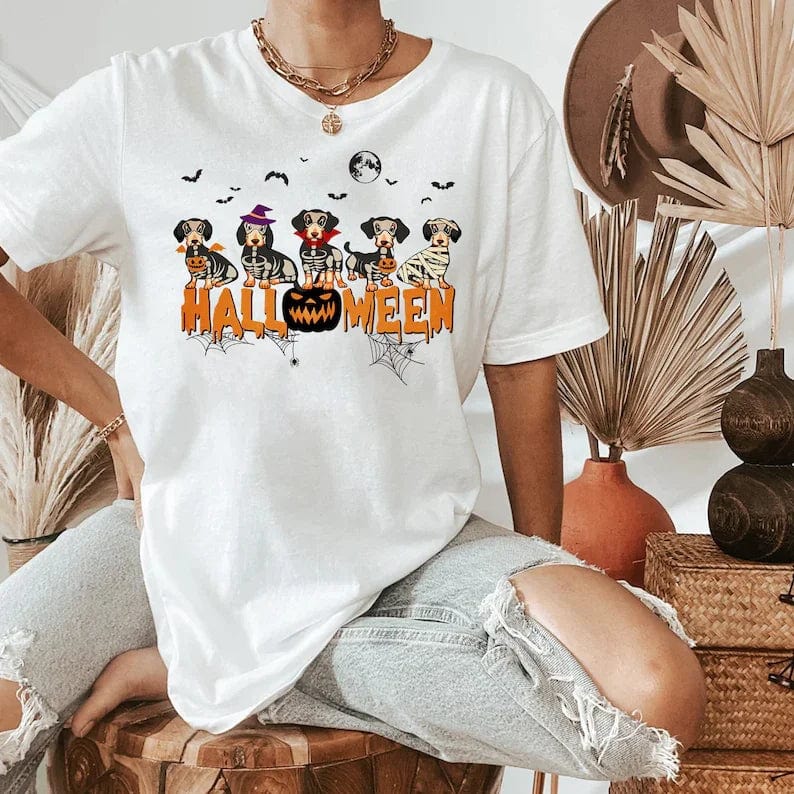 Eleganza Italiana Dachshund Halloween Shirt, Pumpkin Fall Dachshund Lover Gift  Short Sleeve y2k Top Tees O Neck Streetwear harajuku Drop Shipping Streetwear high fashion shein amazon temu target Walmart online