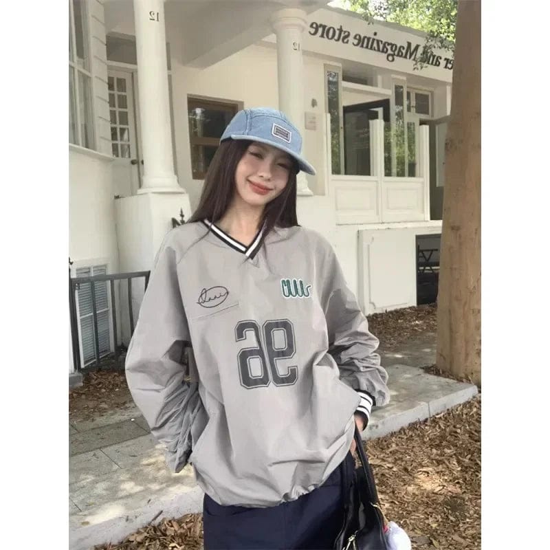 Eleganza Italiana Deeptown Korean Fashion V-neck Pullover Women Graphic Sweatshirts Y2k Streetwear Long Sleeve Hoodie Autumn Tops Hippie Aesthetic Streetwear high fashion shein amazon temu target Walmart online