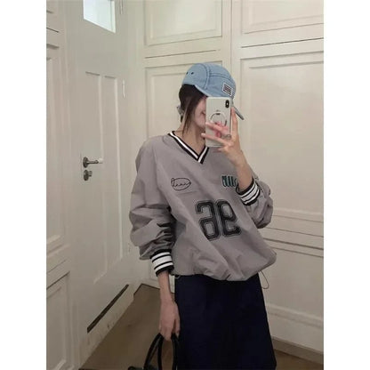 Eleganza Italiana Deeptown Korean Fashion V-neck Pullover Women Graphic Sweatshirts Y2k Streetwear Long Sleeve Hoodie Autumn Tops Hippie Aesthetic Streetwear high fashion shein amazon temu target Walmart online