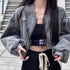 Eleganza Italiana Deeptown Y2k Grunge Cross Crop Grey Denim Jackets Women Hippie Streetwear 90s Oversize Zip Jackets Harajuku Kpop Coat Female Streetwear high fashion shein amazon temu target Walmart online