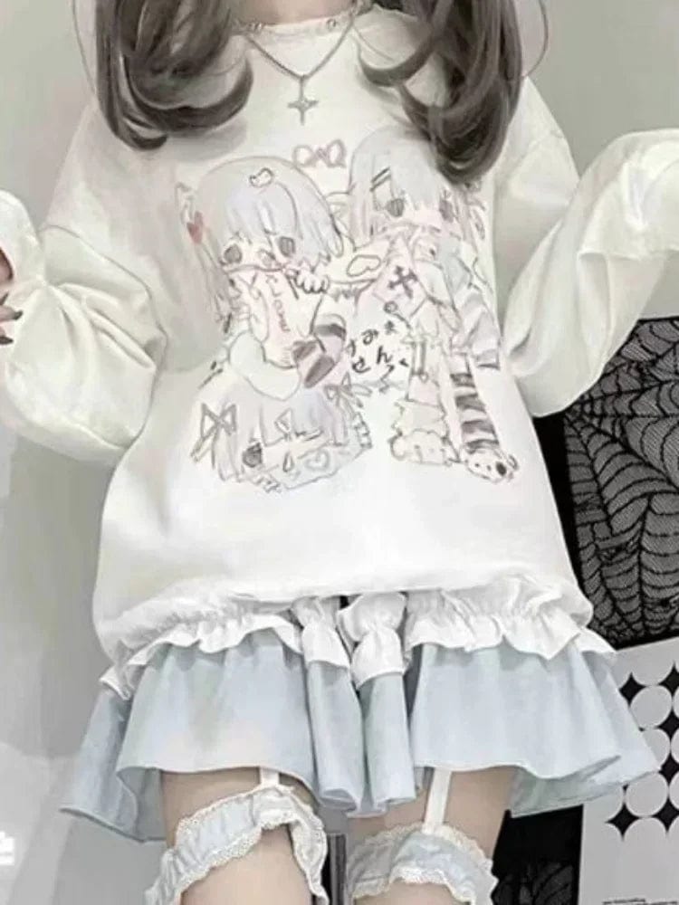 Eleganza Italiana Deeptown Y2k Japanese Harajuku Anime White Hoodie Kawaii Cute Cartoon Streetwear School Student Sweatshirt Long Sleeve Tops 2023 Streetwear high fashion shein amazon temu target Walmart online